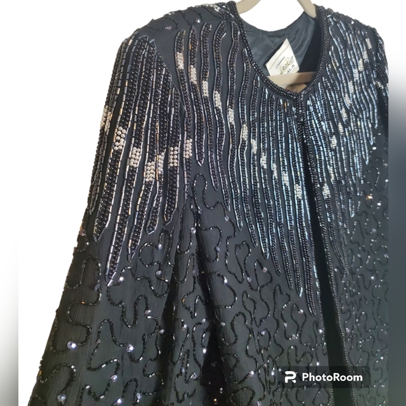 Vintage Joseph Ribkoff Gala Black Sequent Beaded Evening Jacket 100% Silk - Picture 6 of 14